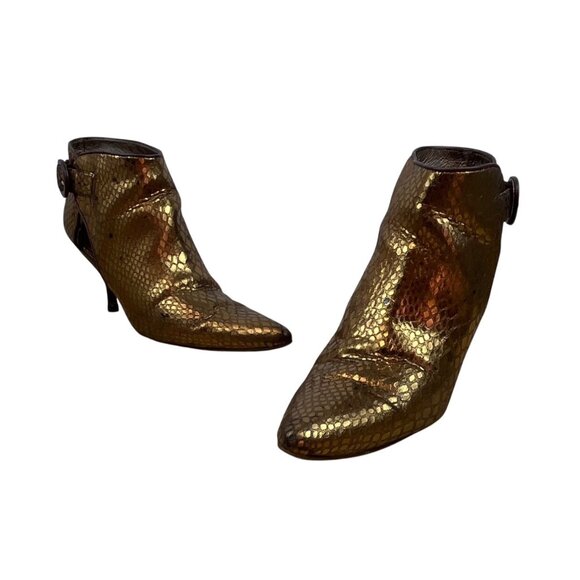 Miss Sofi Gold Snake Print Kitten Heels & Buckle Closure Ankle Booties Sz 35.5 - Picture 1 of 11